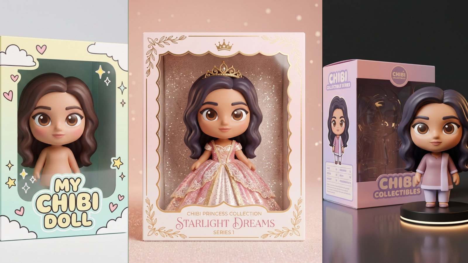 8 Gemini AI Prompts for 3D Chibi Girl Collectibles with Packaging Boxes