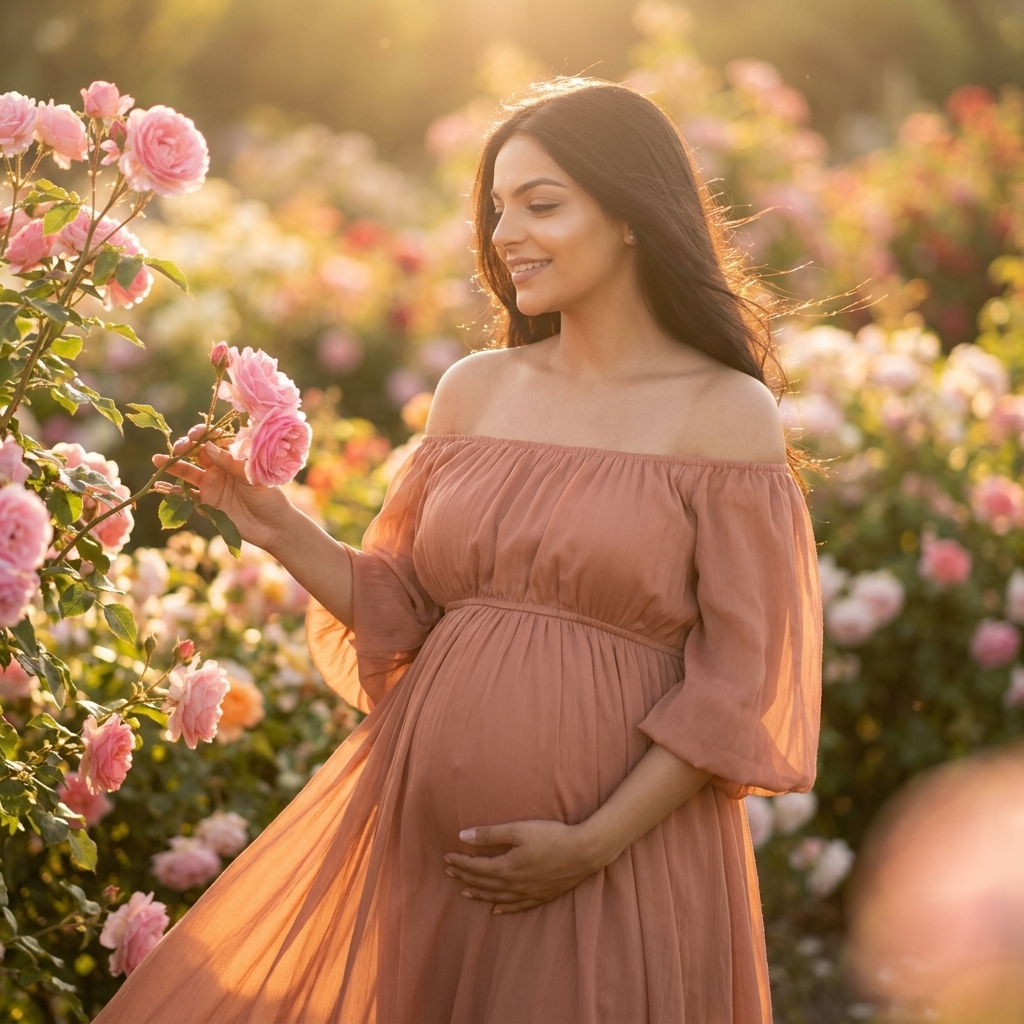 8 Glowing Sunset Garden Gemini AI Prompts for Maternity Photos