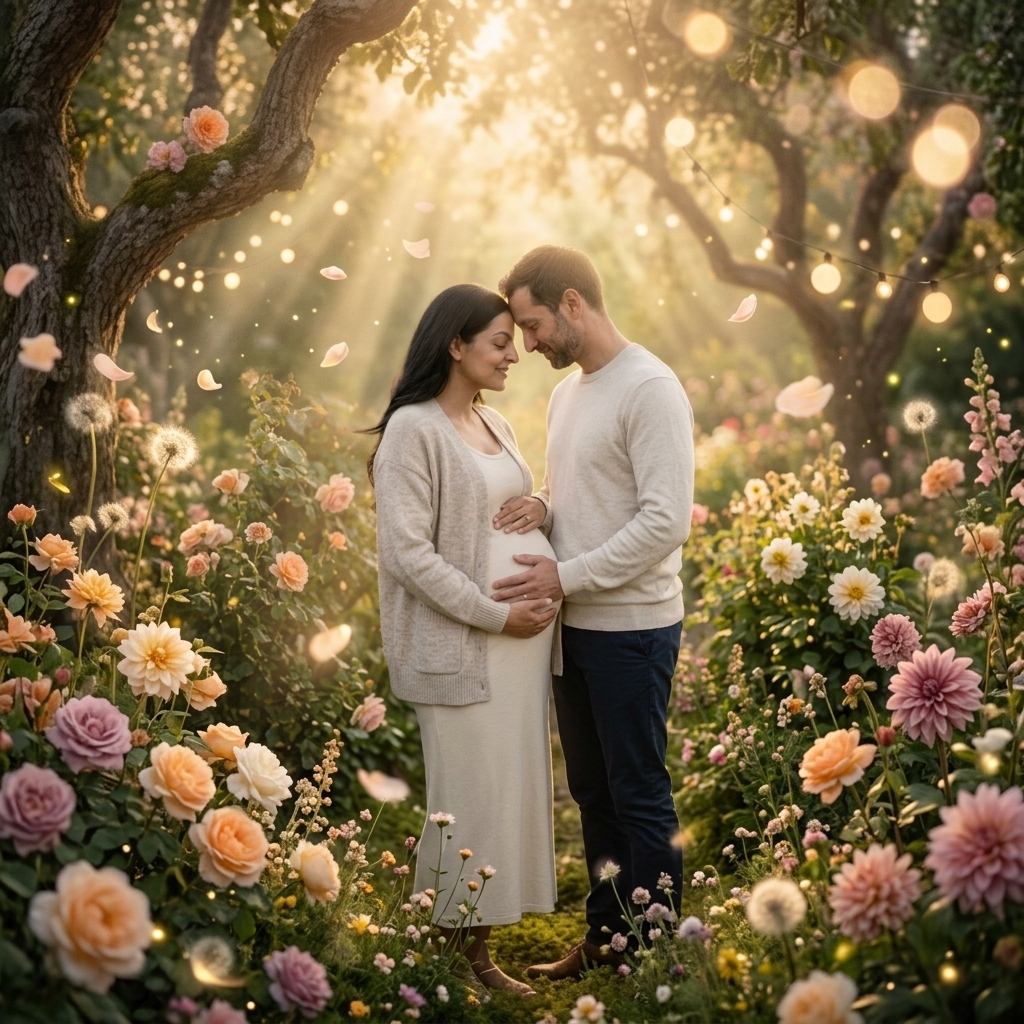 8 Glowing Sunset Garden Gemini AI Prompts for Maternity Photos